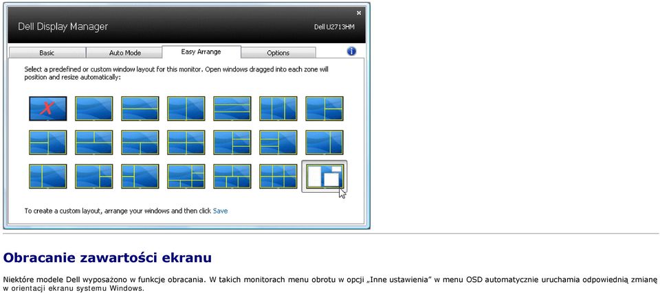 W takich monitorach menu obrotu w opcji Inne ustawienia