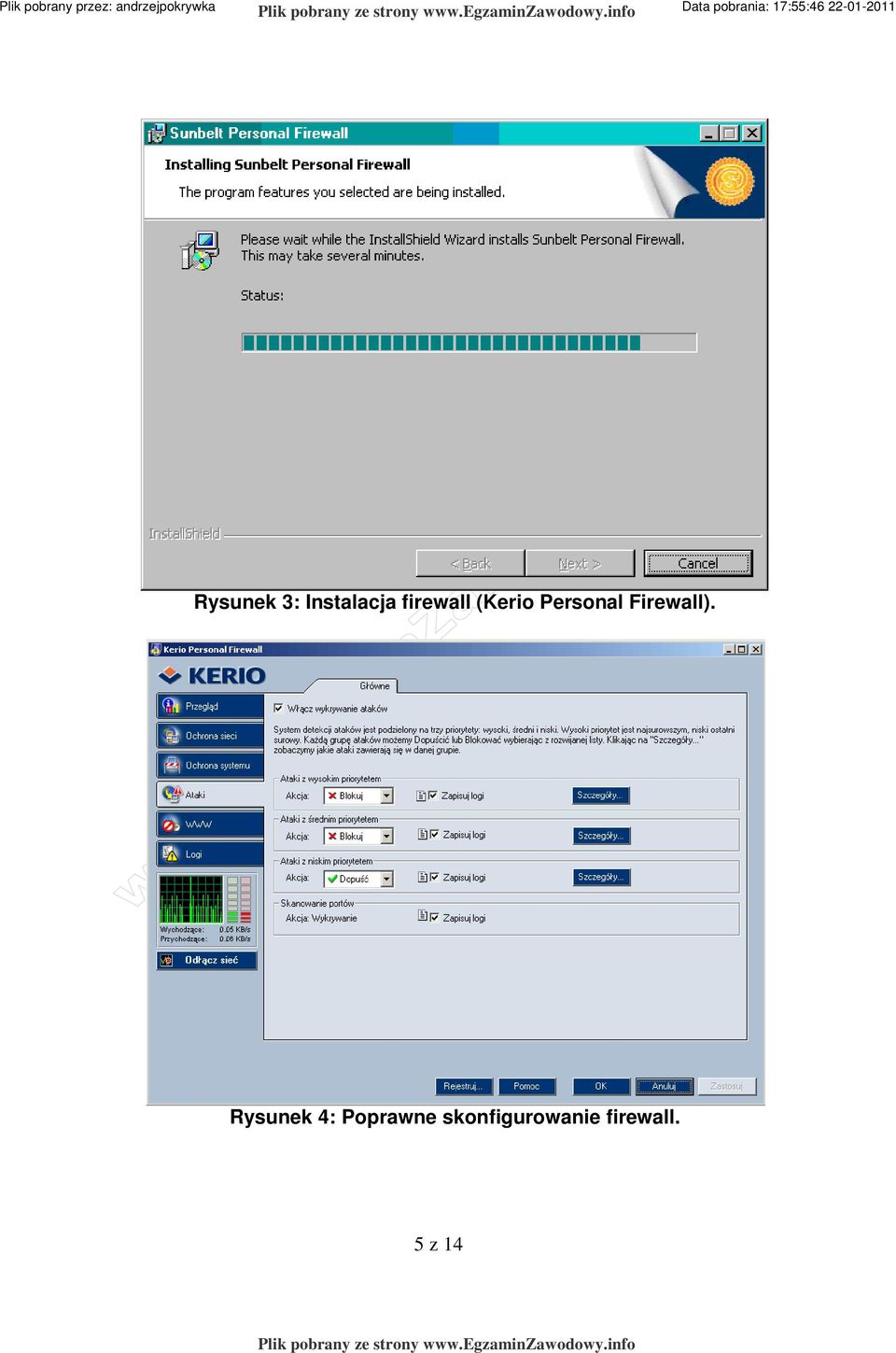 Instalacja firewall (Kerio Personal Firewall).