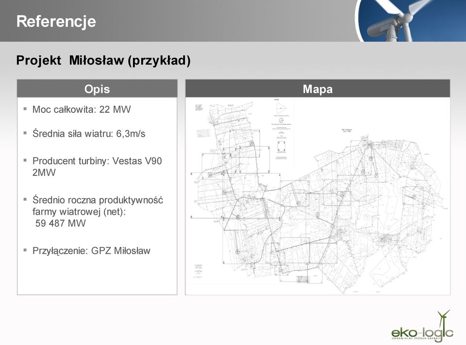 turbiny: Vestas V90 2MW Średnio roczna produktywność