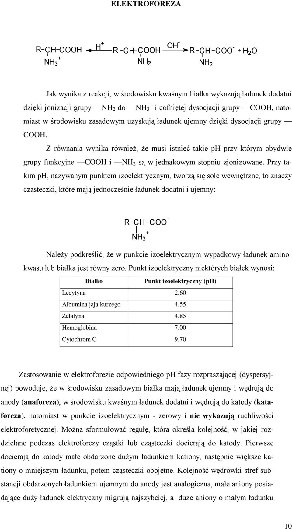 Z równania wynika również, że musi istnieć takie ph przy którym obydwie grupy funkcyjne COOH i NH 2 są w jednakowym stopniu zjonizowane.