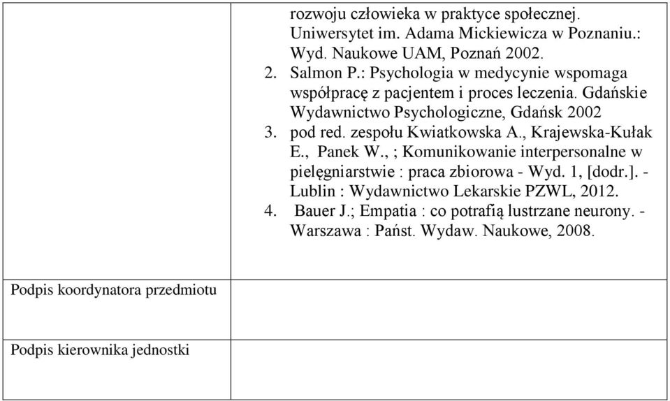 zespołu Kwiatkowska A., Krajewska-Kułak E., Panek W., ; Komunikowanie interpersonalne w pielęgniarstwie : praca zbiorowa - Wyd. 1, [dodr.].