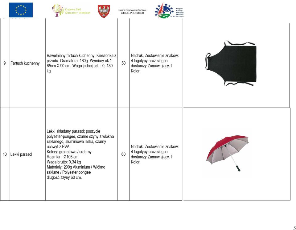 Zestawienie znaków: 4 10 Lekki parasol Lekki składany parasol; poszycie polyester-pongee, czarne szyny z włókna szklanego,