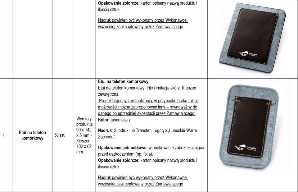 Etui na telefon komórkowy. Filc i imitacja skóry. Kieszeń zewnętrzna.