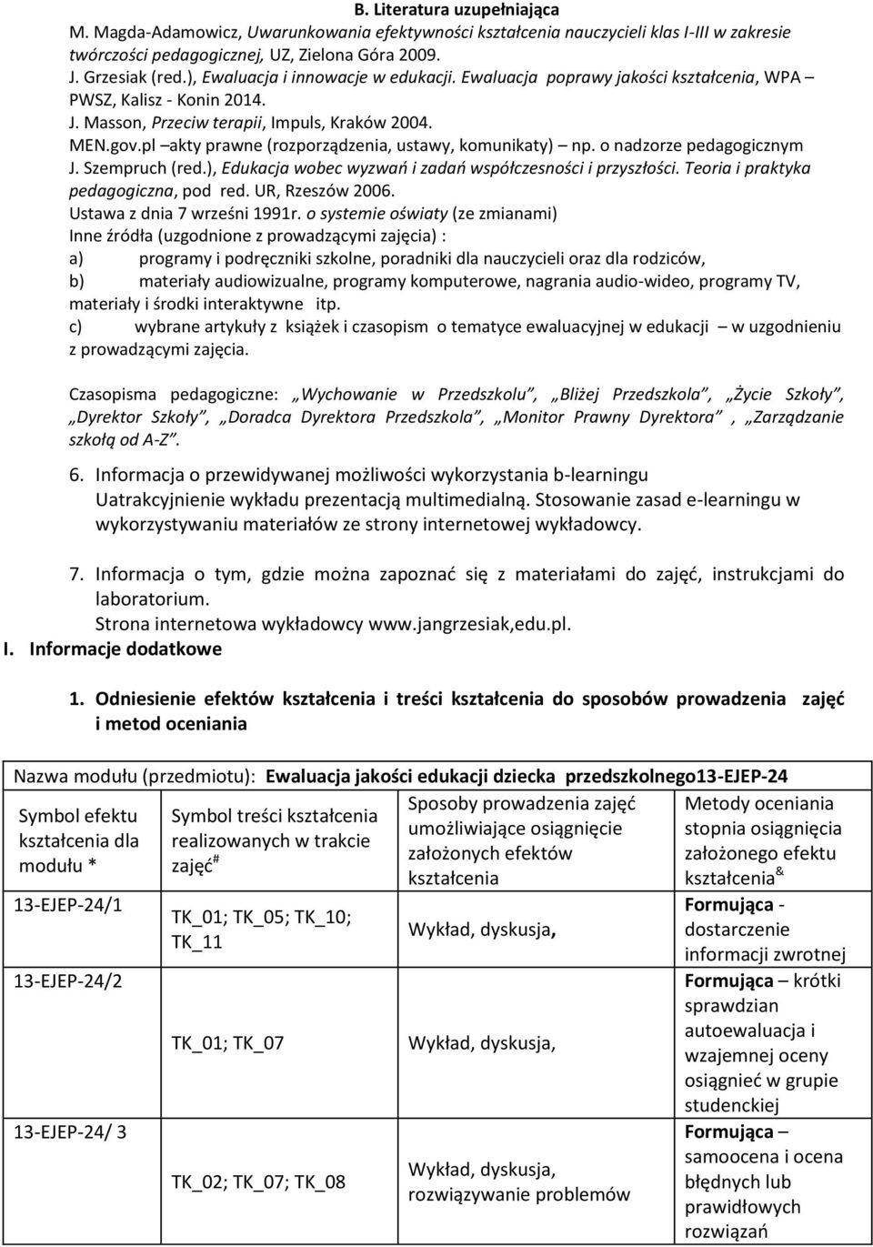 pl akty prawne (rozporządzenia, ustawy, komunikaty) np. o nadzorze pedagogicznym J. Szempruch (red.), Edukacja wobec wyzwań i zadań współczesności i przyszłości.