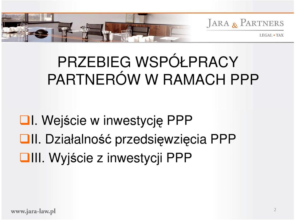 Wejście w inwestycję PPP II.