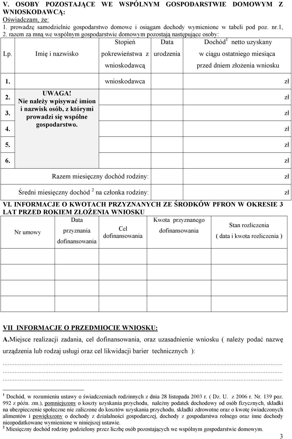 Imię i nazwisko pokrewieństwa z wnioskodawcą urodzenia w ciągu ostatniego miesiąca przed dniem ożenia wniosku 1. wnioskodawca 2. UWAGA! Nie należy wpisywać imion 3.