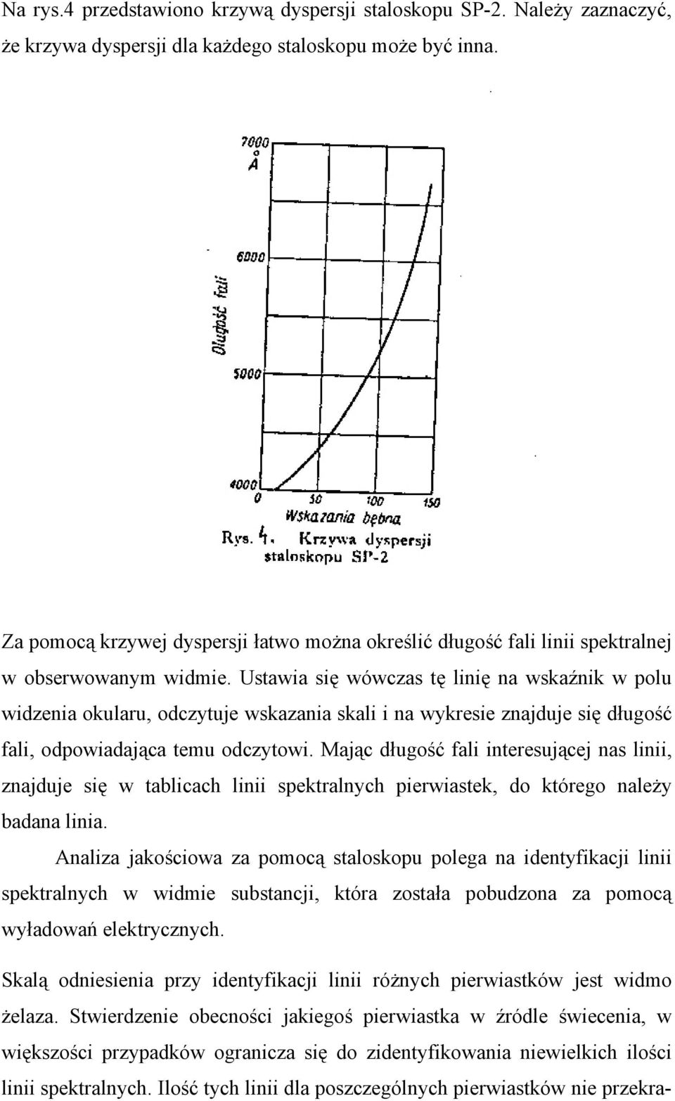 Ustawia się wówczas tę linię na wskaźnik w polu widzenia okularu, odczytuje wskazania skali i na wykresie znajduje się długość fali, odpowiadająca temu odczytowi.