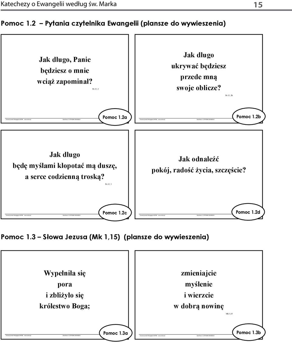 2b Stowarzyszenie Pedagogów NATAN www.natan.pl Katecheza 1: CZYTELNIK EWANGELII Pomoc nr 1.2.b Jak długo będę myślami kłopotać mą duszę, a serce codzienną troską?