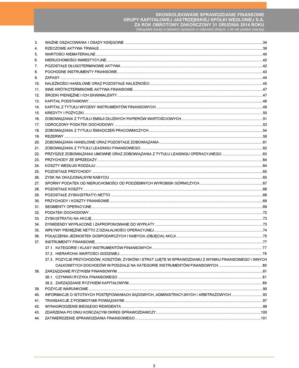 .. 47 13. KAPITAŁ PODSTAWOWY... 48 14. KAPITAŁ Z TYTUŁU WYCENY INSTRUMENTÓW FINANSOWYCH... 49 15. KREDYTY I POŻYCZKI... 50 16. ZOBOWIĄZANIA Z TYTUŁU EMISJI DŁUŻNYCH PAPIERÓW WARTOŚCIOWYCH... 51 17.