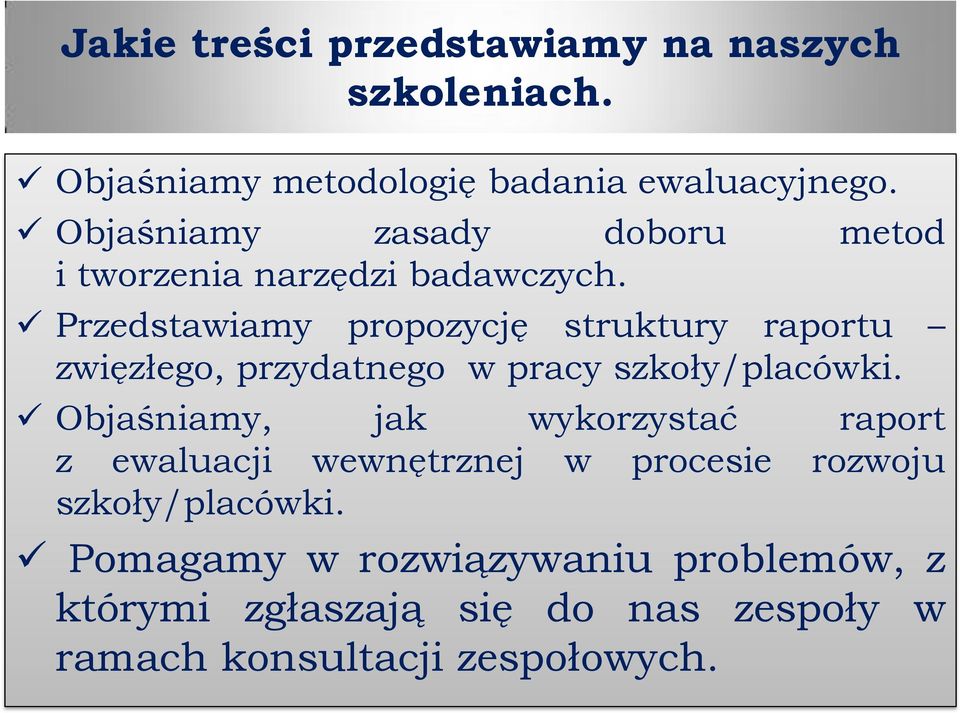 Przedstawiamy propozycję struktury raportu zwięzłego, przydatnego w pracy szkoły/placówki.