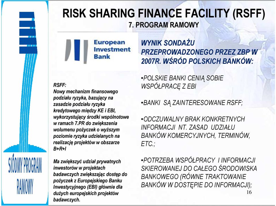 PR do zwiększenia wolumenu poŝyczek o wyŝszym poziomie ryzyka udzielanych na realizację projektów w obszarze B+R+I Ma zwiększyć udział prywatnych inwestorów w projektach badawczych zwiększając dostęp