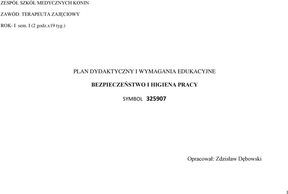 ) LAN DYDAKTYCZNY I WYMAGANIA EDUKACYJNE