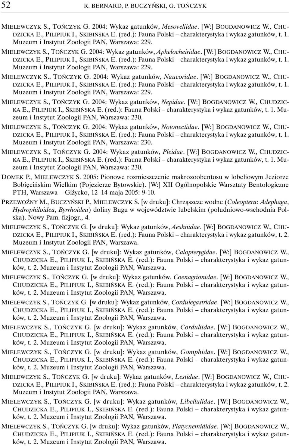 , CHU- DZICKA E., PILIPIUK I., SKIBIŃSKA E. (red.): Fauna Polski charakterystyka i wykaz gatunków, t. 1. Muzeum i Instytut Zoologii PAN, Warszawa: 229. MIELEWCZYK S., TOŃCZYK G.