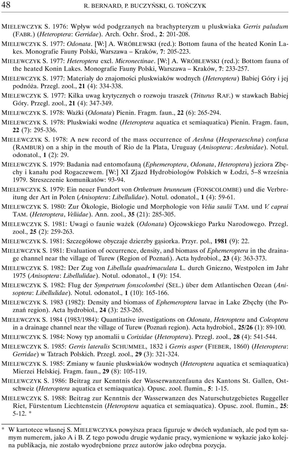 Micronectinae. [W:] A. WRÓBLEWSKI (red.): Bottom fauna of the heated Konin Lakes. Monografie Fauny Polski, Warszawa Kraków, 7: 233-257. MIELEWCZYK S.