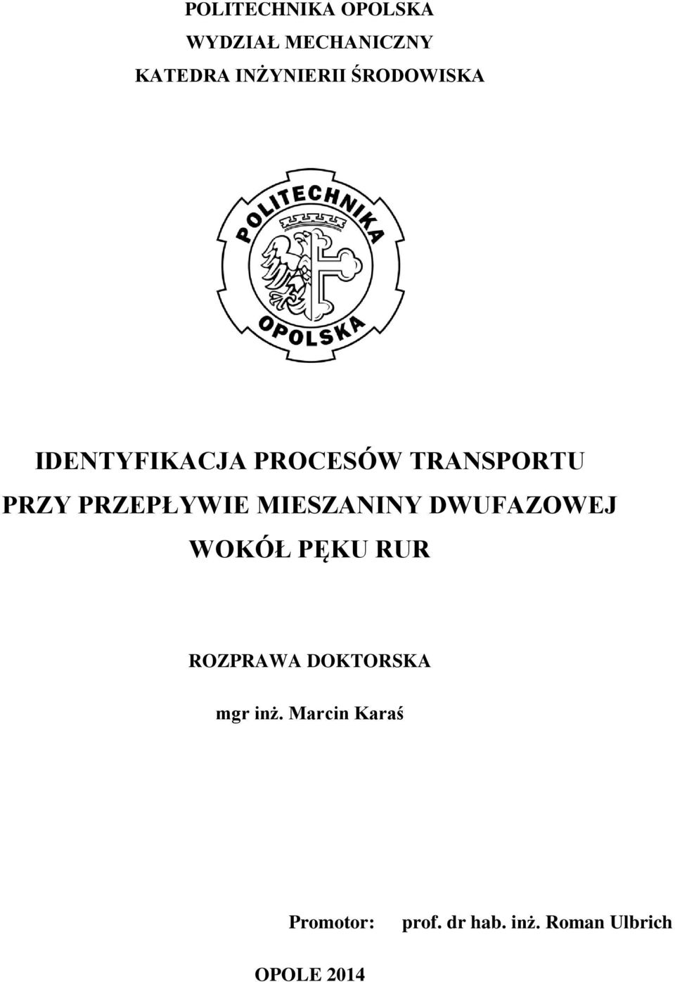 MIESZANINY DWUFAZOWEJ WOKÓŁ PĘKU RUR ROZPRAWA DOKTORSKA mgr