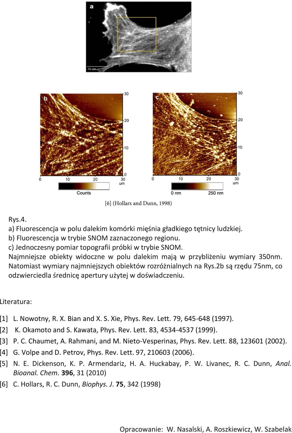2b są rzędu 75nm, co odzwierciedla średnicę apertury użytej w doświadczeniu. Literatura: [1] L. Nowotny, R. X. Bian and X. S. Xie, Phys. Rev. Lett. 79, 645-648 (1997). [2] K. Okamoto and S.