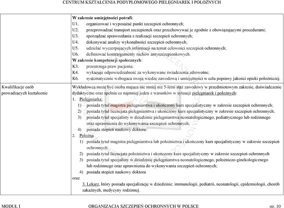 definiować kontrargumenty ruchów antyszczepionkowych. W zakresie kompetencji społecznych: K3. przestrzega praw pacjenta; K4. wykazuje odpowiedzialność za wykonywane świadczenia zdrowotne; K6.