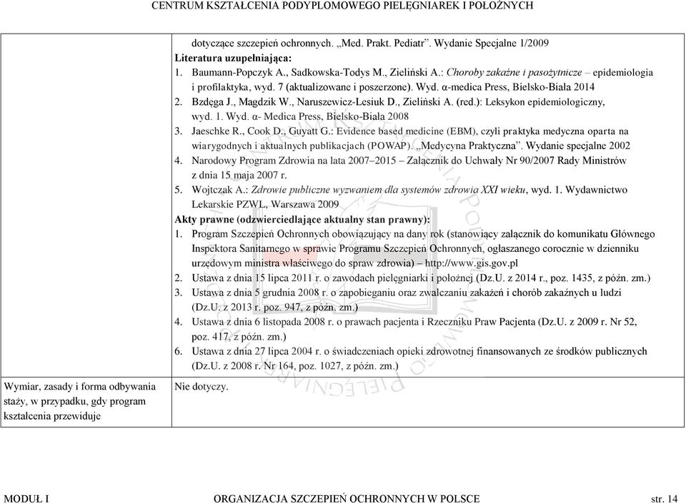 , Zieliński A. (red.): Leksykon epidemiologiczny, wyd. 1. Wyd. α- Medica Press, Bielsko-Biała 2008 3. Jaeschke R., Cook D., Guyatt G.