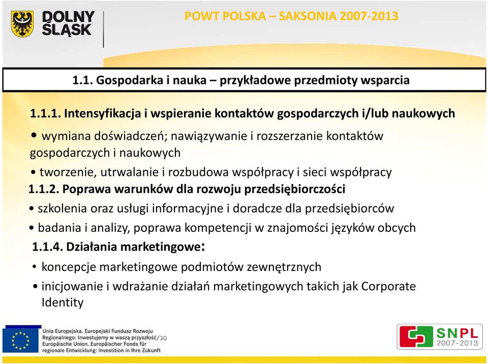 Poprawa warunków dla rozwoju przedsiębiorczości szkolenia oraz usługi informacyjne i doradcze dla przedsiębiorców badania i analizy, poprawa kompetencji w