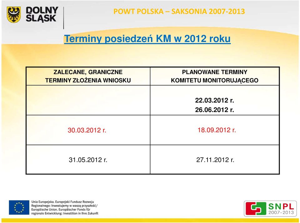 TERMINY KOMITETU MONITORUJĄCEGO 22.03.2012 r. 26.06.