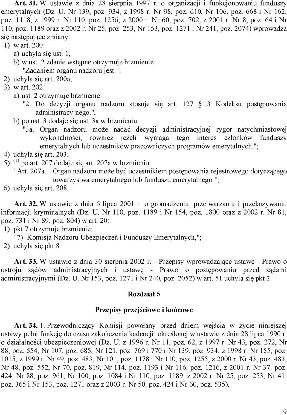 2074) wprowadza się następujące zmiany: 1) w art. 200: a) uchyla się ust. 1, b) w ust. 2 zdanie wstępne otrzymuje brzmienie: "Zadaniem organu nadzoru jest:"; 2) uchyla się art. 200a; 3) w art.