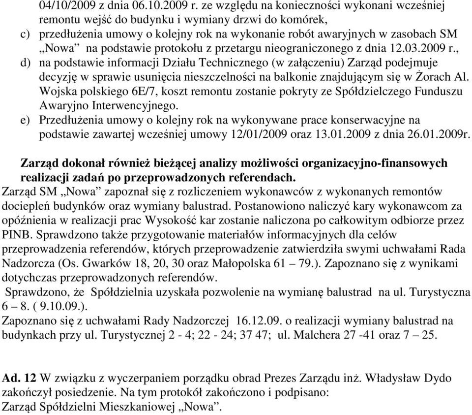 protokołu z przetargu nieograniczonego z dnia 12.03.2009 r.