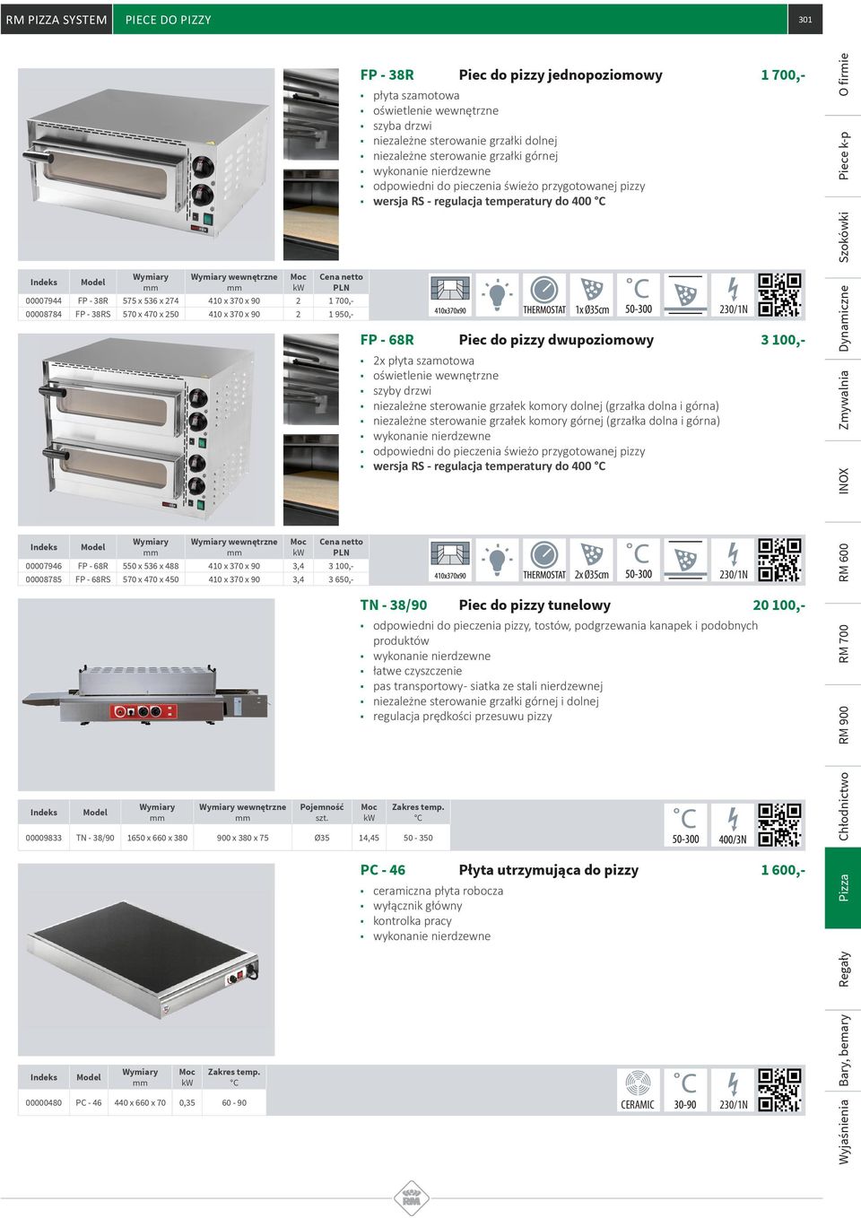 410 x 370 x 90 2 1 950,- 1x Ø35cm FP - 68R dwupoziomowy 2x płyta szamotowa oświetlenie wewnętrzne szyby drzwi niezależne sterowanie grzałek komory dolnej (grzałka dolna i górna) niezależne sterowanie