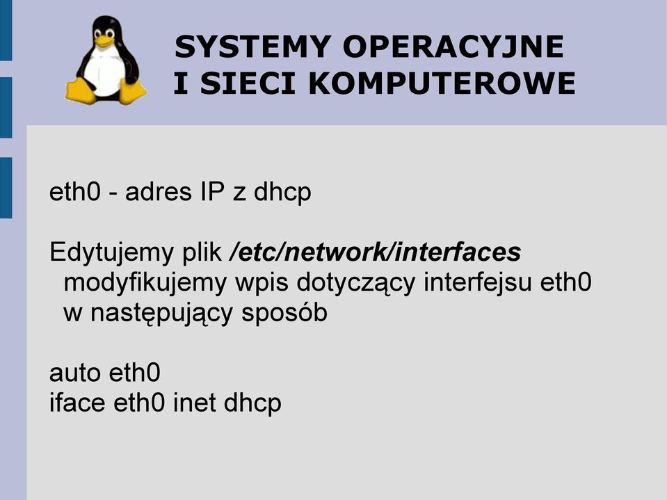 wpis dotyczący interfejsu eth0 w