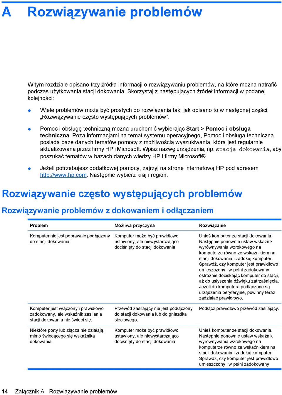 problemów. Pomoc i obsługę techniczną można uruchomić wybierając Start > Pomoc i obsługa techniczna.