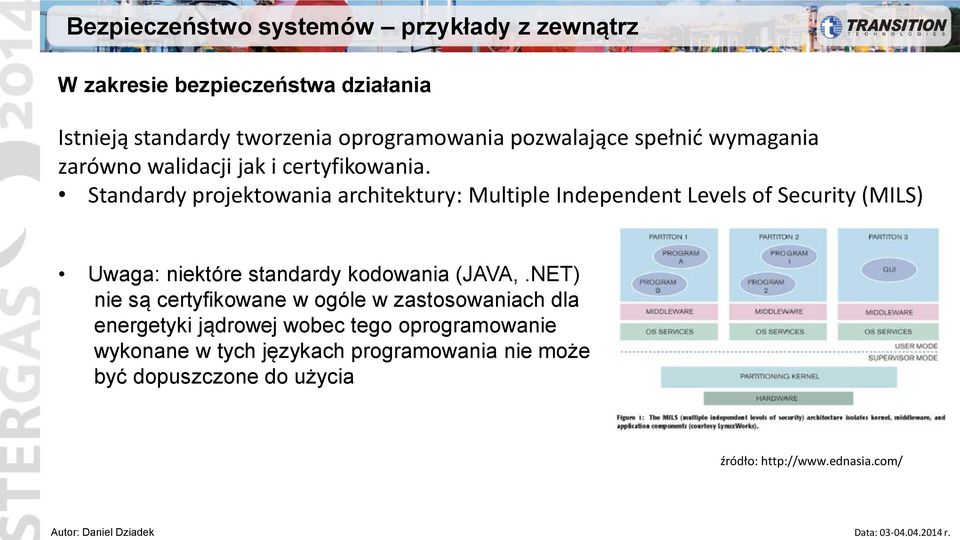 Standardy projektowania architektury: Multiple Independent Levels of Security (MILS) Uwaga: niektóre standardy kodowania (JAVA,.