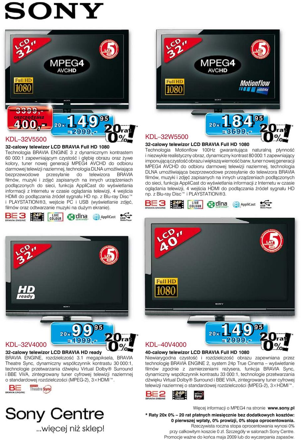 zapisanych na innych urządzeniach podłączonych do sieci, funkcja AppliCast do wyświetlania informacji z Internetu w czasie oglądania telewizji, 4 wejścia HDMI do podłączania źródeł sygnału HD np.