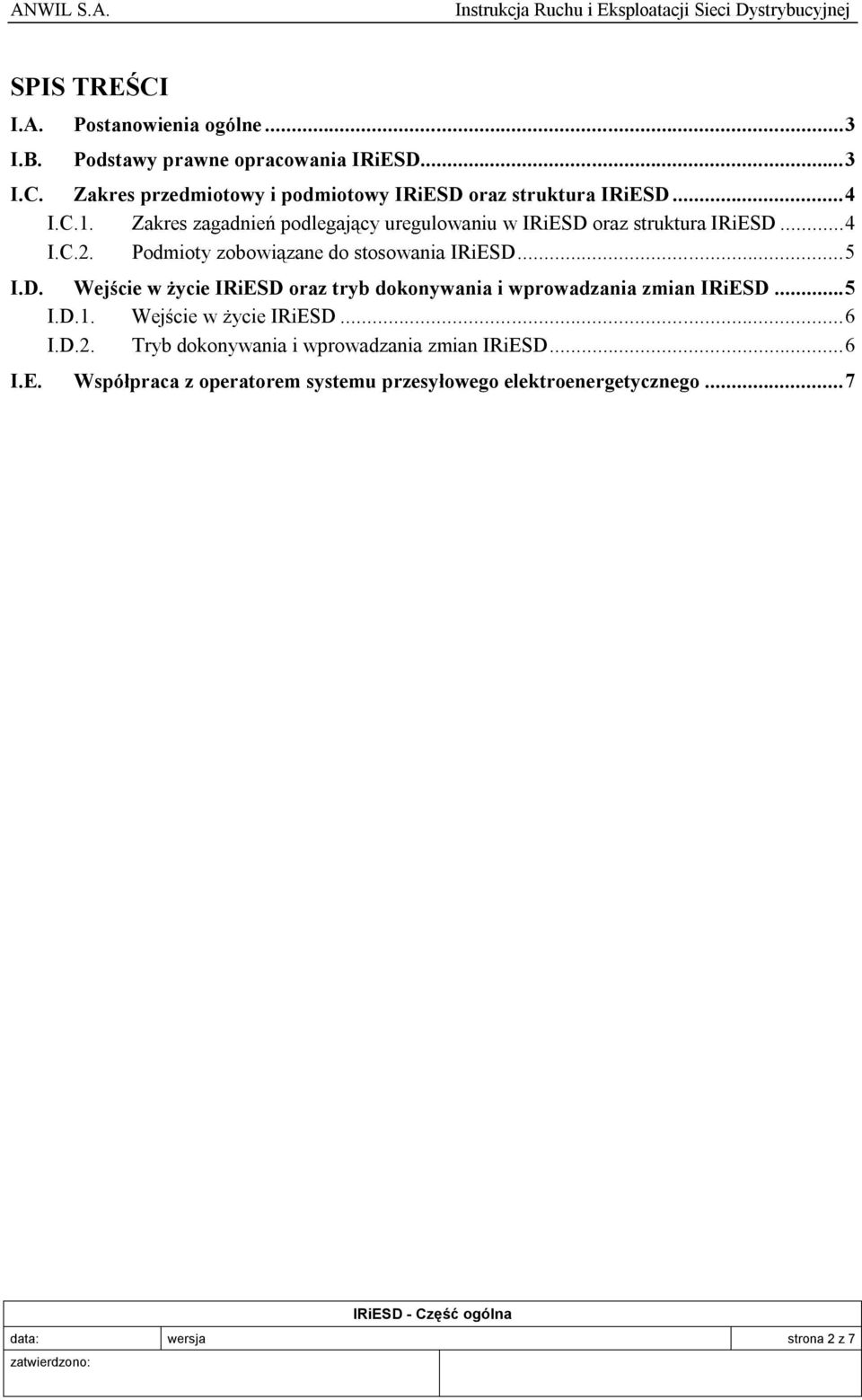 D. Wejście w życie IRiESD oraz tryb dokonywania i wprowadzania zmian IRiESD...5 I.D.1. Wejście w życie IRiESD...6 I.D.2.