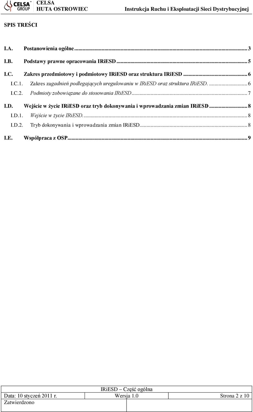 Podmioty zobowiązane do stosowania IRiESD... 7 I.D. Wejście w życie IRiESD oraz tryb dokonywania i wprowadzania zmian IRiESD... 8 I.D.1.