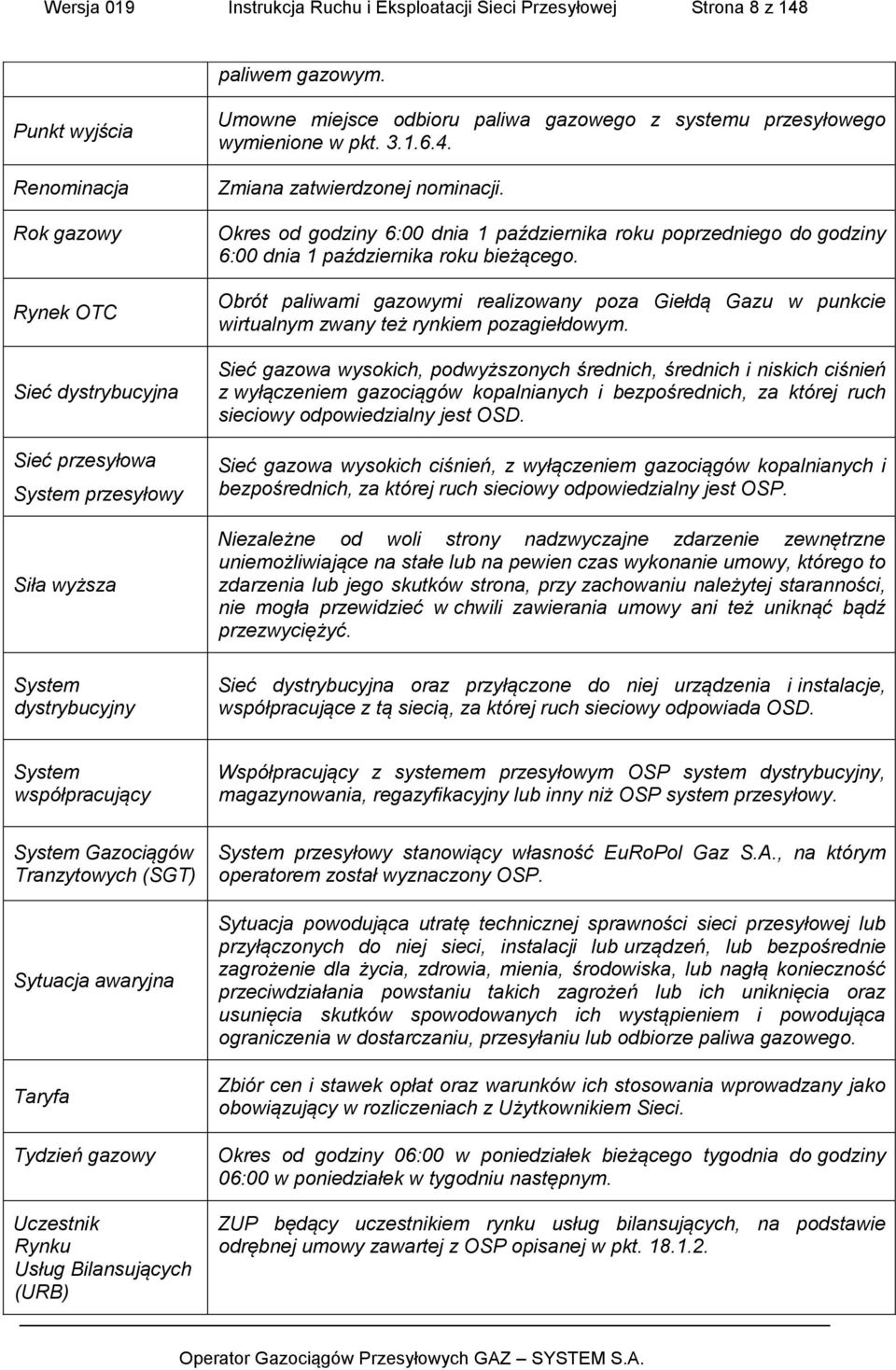 wymienione w pkt. 3.1.6.4. Zmiana zatwierdzonej nominacji. Okres od godziny 6:00 dnia 1 października roku poprzedniego do godziny 6:00 dnia 1 października roku bieżącego.