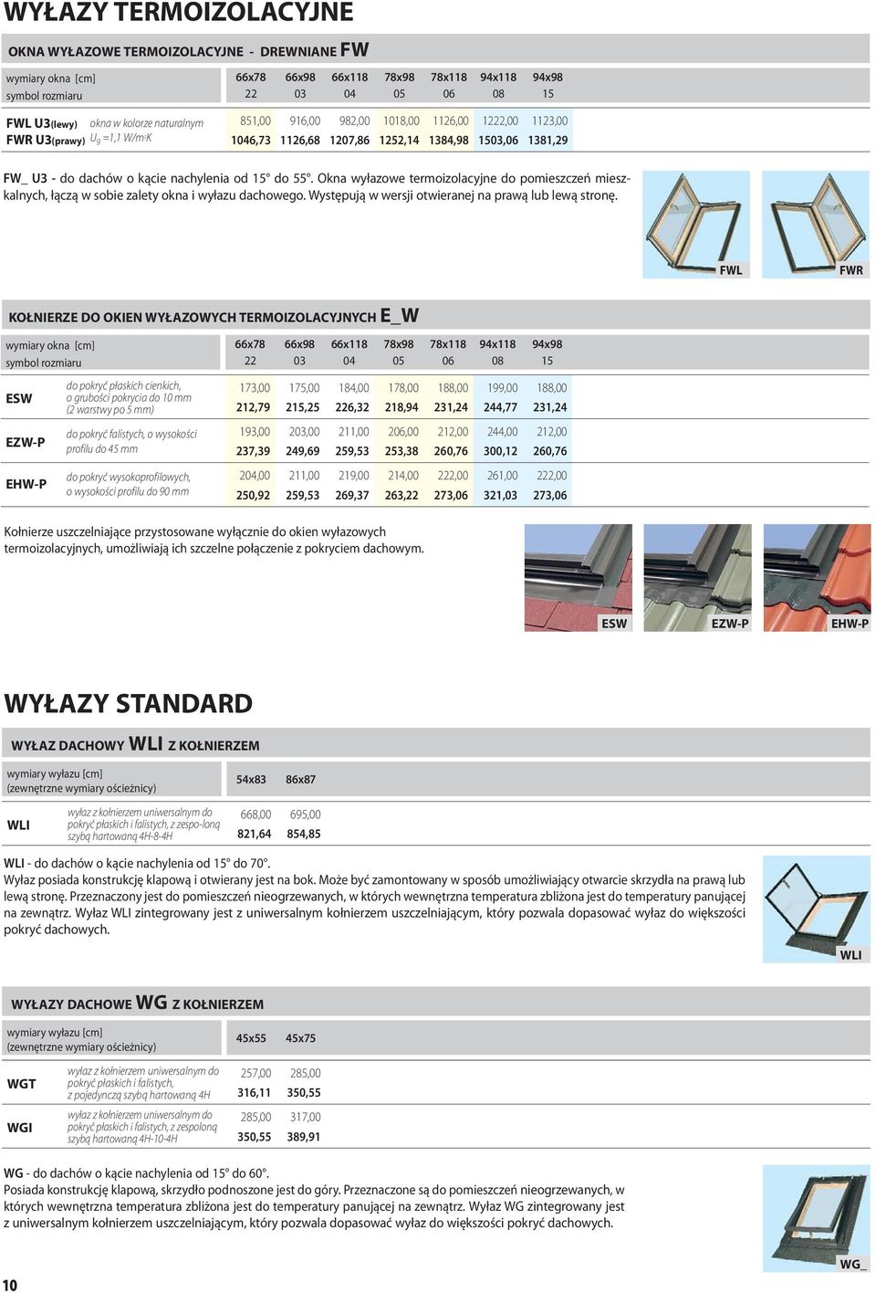 Okna wyłazowe termoizolacyjne do pomieszczeń mieszkalnych, łączą w sobie zalety okna i wyłazu dachowego. Występują w wersji otwieranej na prawą lub lewą stronę.