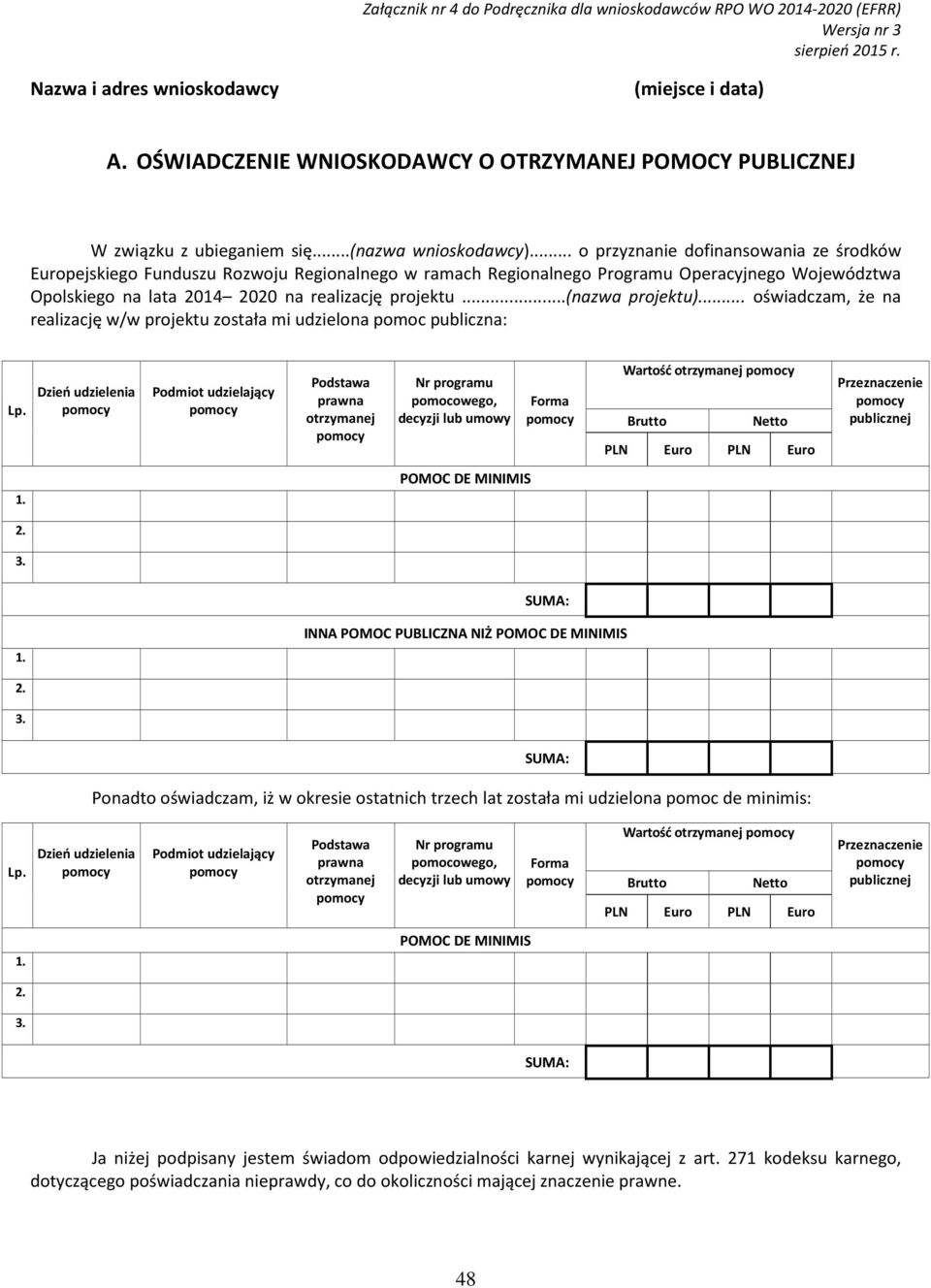.. o przyznanie dofinansowania ze środków Europejskiego Funduszu Rozwoju Regionalnego w ramach Regionalnego Programu Operacyjnego Województwa Opolskiego na lata 2014 2020 na realizację projektu.