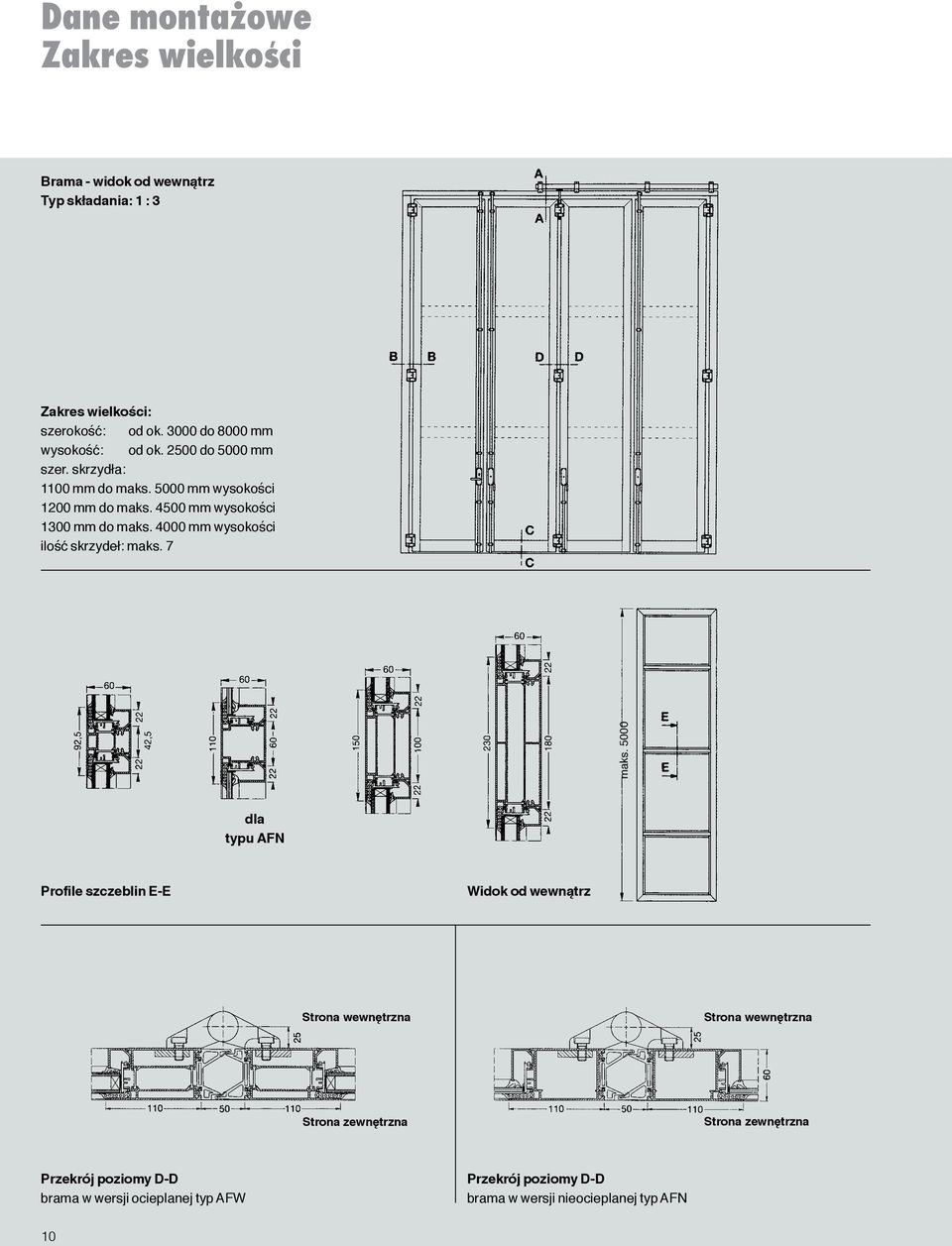 4500 mm wysokości 1300 mm do maks. 4000 mm wysokości ilość skrzydeł: maks. 7 maks.