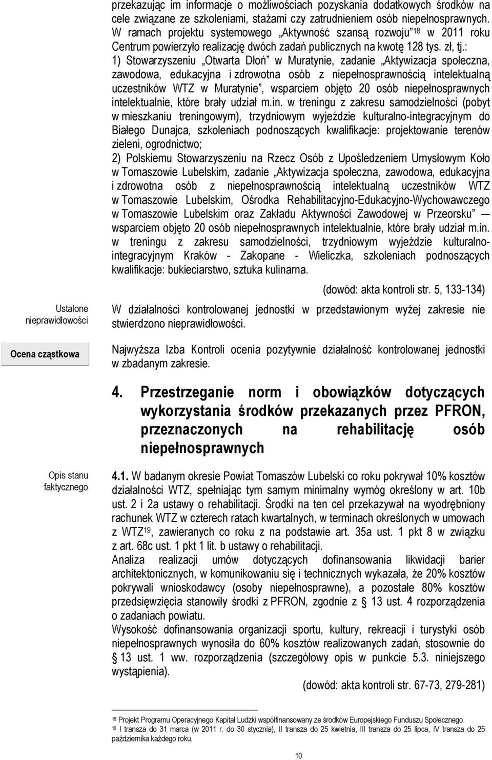 : 1) Stowarzyszeniu Otwarta Dłoń w Muratynie, zadanie Aktywizacja społeczna, zawodowa, edukacyjna i zdrowotna osób z niepełnosprawnością intelektualną uczestników WTZ w Muratynie, wsparciem objęto 20