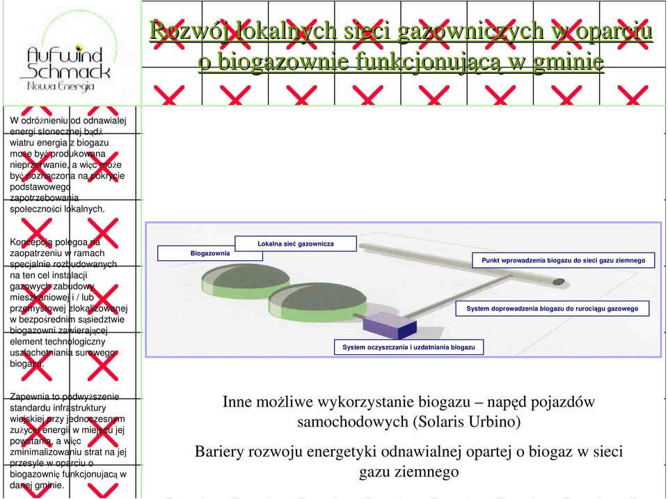 Koncepcja polegoa na zaopatrzeniu w ramach specjalnie rozbudowanych na ten cel instalacji gazowych zabudowy mieszkaniowej i / lub przemysłowej zlokalizowanej w bezpośrednim sąsiedztwie biogazowni