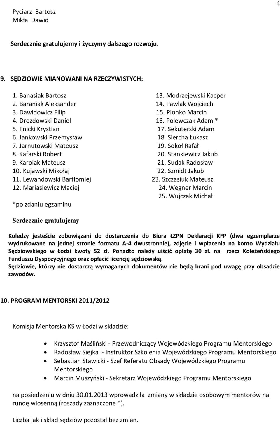 Jarnutowski Mateusz 19. Sokoł Rafał 8. Kafarski Robert 20. Stankiewicz Jakub 9. Karolak Mateusz 21. Sudak Radosław 10. Kujawski Mikołaj 22. Szmidt Jakub 11. Lewandowski Bartłomiej 23.