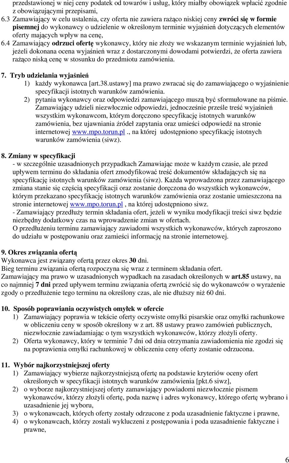 wpływ na cenę, 6.