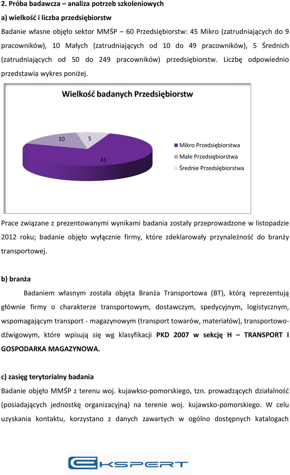 Wielkość badanych Przedsiębiorstw 10 5 45 Mikro Przedsiębiorstwa Małe Przedsiębiorstwa Średnie Przedsiębiorstwa Prace związane z prezentowanymi wynikami badania zostały przeprowadzone w listopadzie