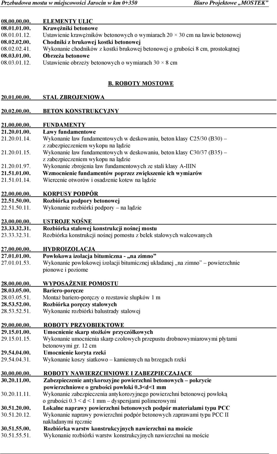 Wykonanie chodników z kostki brukowej betonowej o grubości 8 cm, prostokątnej 08.03.01.00. Obrzeża betonowe 08.03.01.12. Ustawienie obrzeży betonowych o wymiarach 30 8 cm 20.01.00.00. STAL ZBROJENIOWA 20.