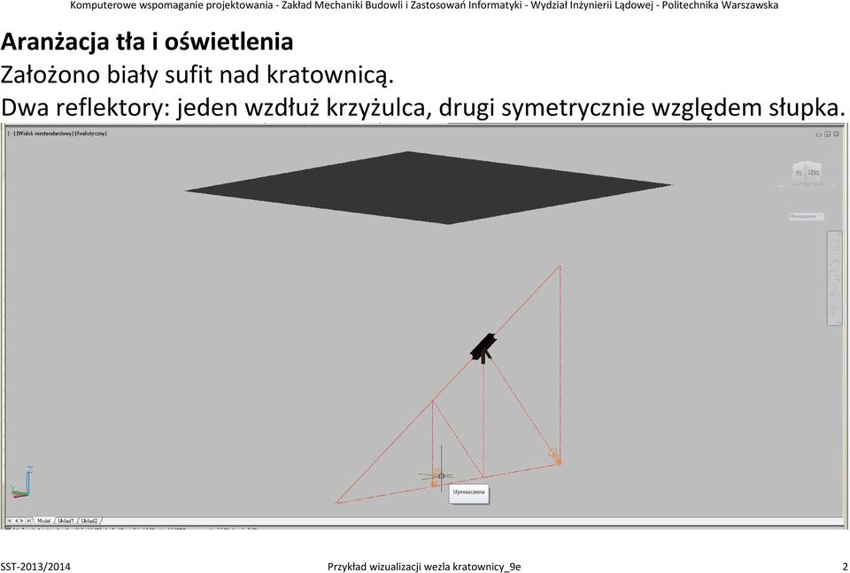 Dwa reflektory: jeden wzdłuż krzyżulca, drugi