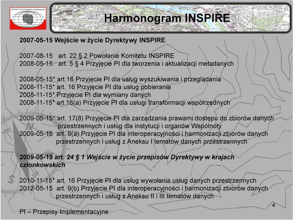 16 Przyjęcie PI dla usług pobierania 2008-11-15* Przyjęcie PI dla wymiany danych 2008-11-15* art.16(a) Przyjęcie PI dla usługi transformacji współrzędnych 2009-05-15* art.