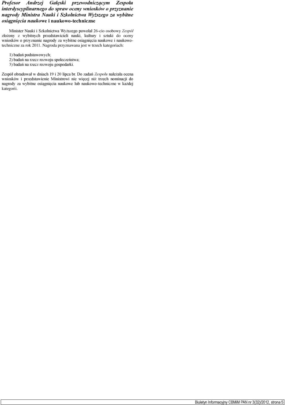 osiągnięcia naukowe i naukowotechniczne za rok 2011.