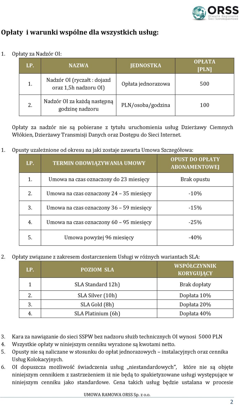 Sieci Internet. 1. Opusty uzależnione od okresu na jaki zostaje zawarta Umowa Szczegółowa: LP. TERMIN OBOWIĄZYWANIA UMOWY OPUST DO OPŁATY ABONAMENTOWEJ 1.