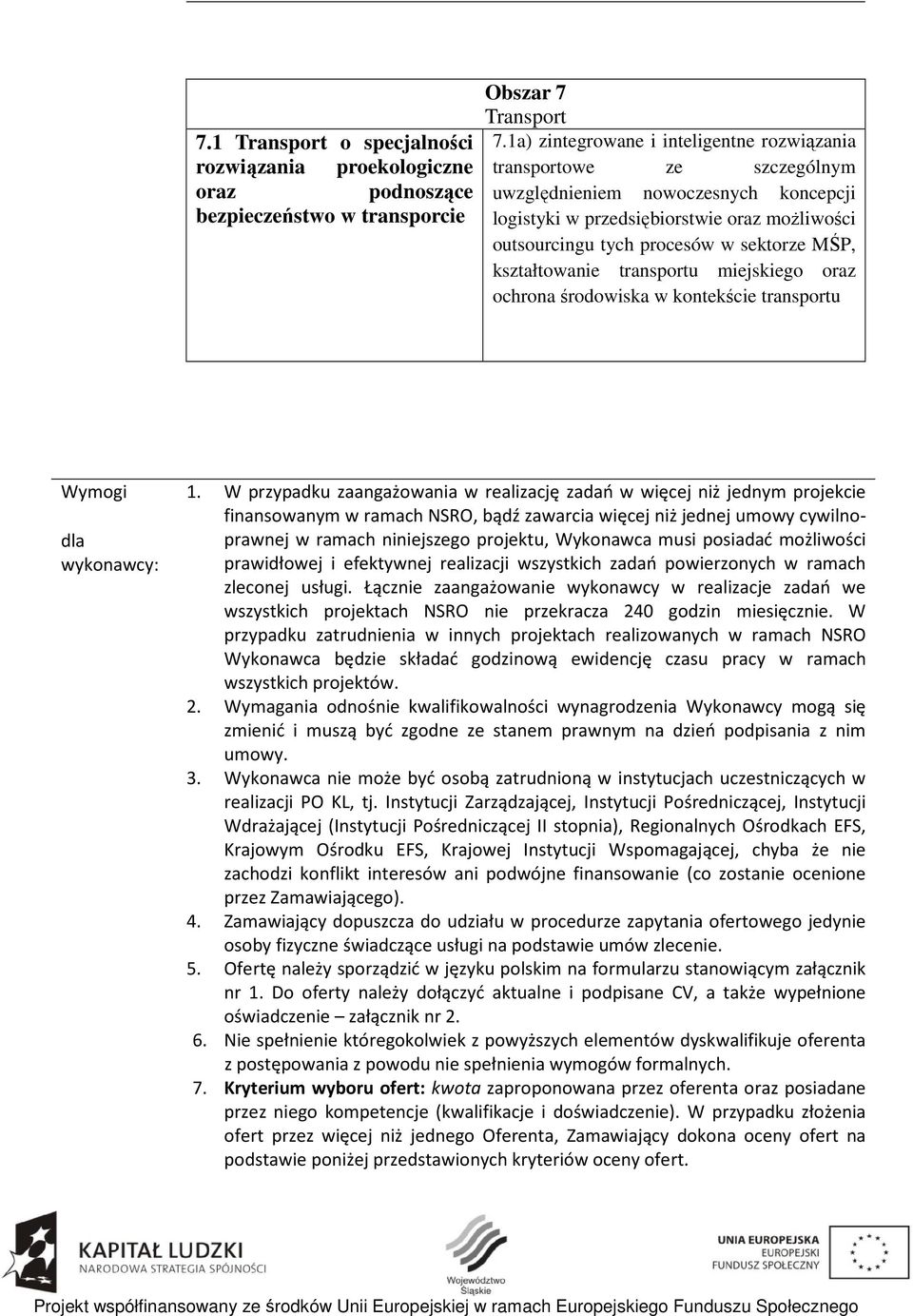 kształtowanie transportu miejskiego oraz ochrona środowiska w kontekście transportu Wymogi dla wykonawcy: 1.