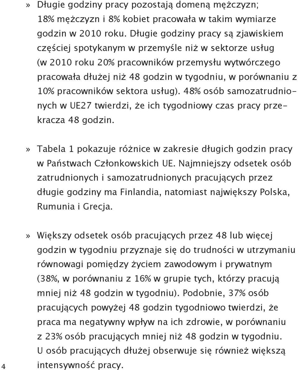 10% pracowników sektora usług). 48% osób samozatrudnionych w UE27 twierdzi, że ich tygodniowy czas pracy przekracza 48 godzin.