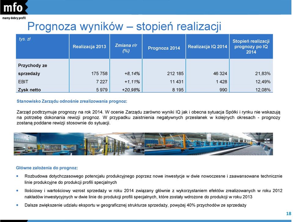 W ocenie Zarządu zarówno wyniki IQ jak i obecna sytuacja Spółki i rynku nie wskazują na potrzebę dokonania rewizji prognoz.